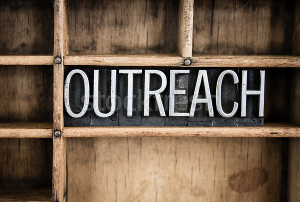 Outreach Concept Metal Letterpress Word in Drawer Stock photo © enterlinedesign