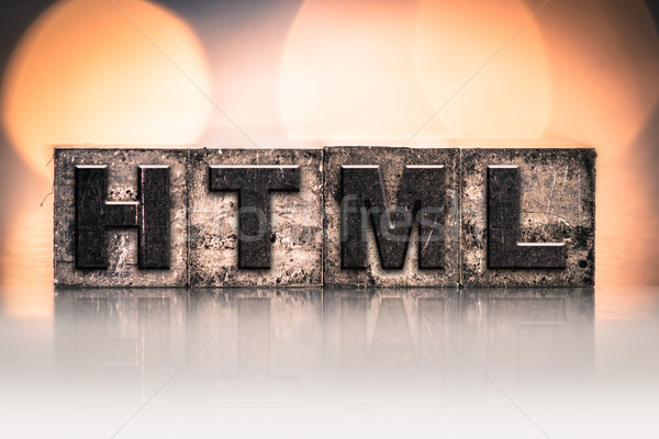 Stockfoto: Html · vintage · type · woord · geschreven