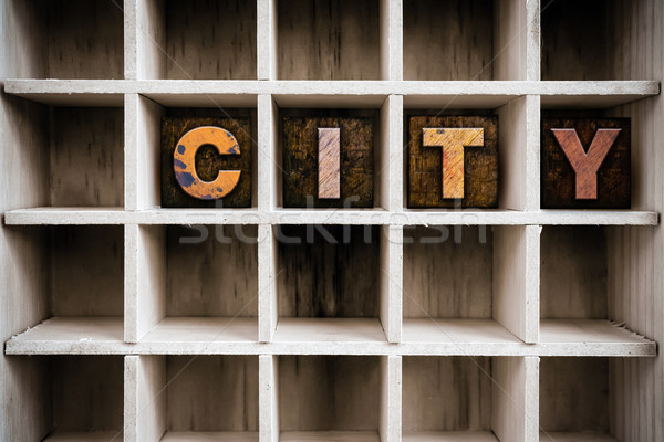City Concept Wooden Letterpress Type in Draw Stock photo © enterlinedesign