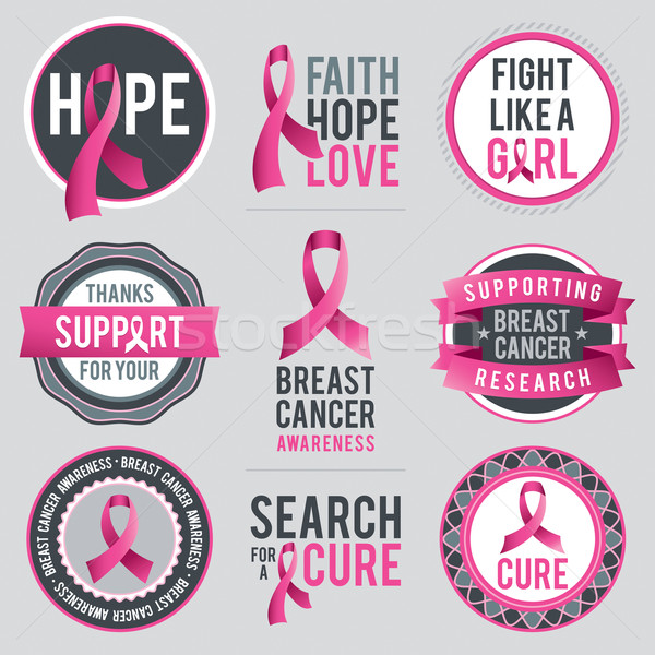 Stock photo: Breast Cancer Awareness Ribbons and Badges