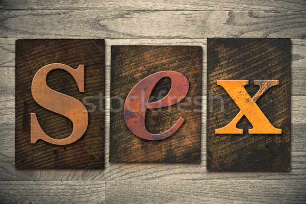 Seks houten type woord geschreven Stockfoto © enterlinedesign