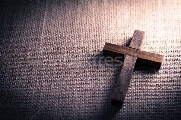 Heilig Holz christian Kreuz Luftbild Sackleinen Stock foto © enterlinedesign