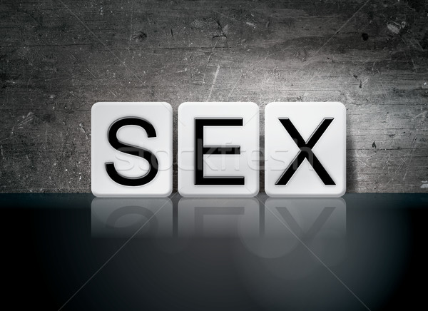 Sex pardoseala de gresie litere cuvant scris alb Imagine de stoc © enterlinedesign