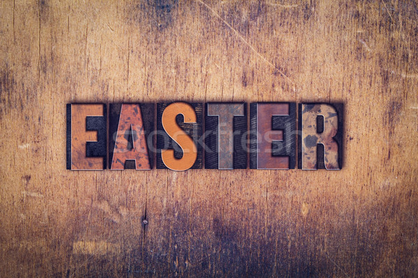 Easter Concept Wooden Letterpress Type Stock photo © enterlinedesign