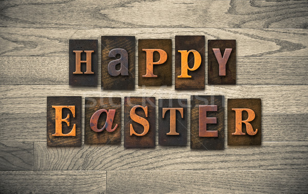 Happy Easter Wooden Letterpress Concept Stock photo © enterlinedesign