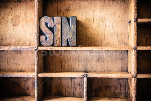 Sin Concept Wooden Letterpress Theme Stock photo © enterlinedesign