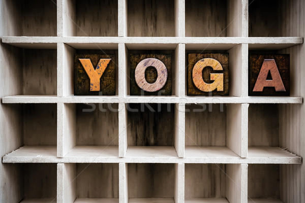 Yoga Concept Wooden Letterpress Type in Drawer Stock photo © enterlinedesign