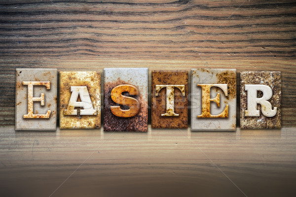 Pascua palabra escrito Rusty metal Foto stock © enterlinedesign