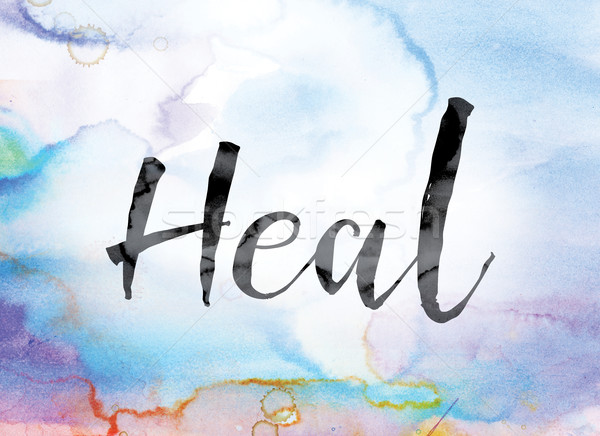 Heal Colorful Watercolor and Ink Word Art Stock photo © enterlinedesign