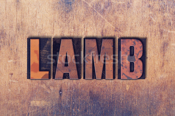 Lamb Theme Letterpress Word on Wood Background Stock photo © enterlinedesign