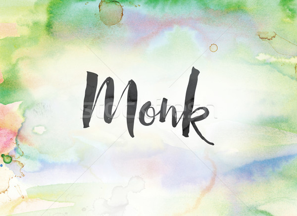 Monnik aquarel inkt schilderij woord geschreven Stockfoto © enterlinedesign
