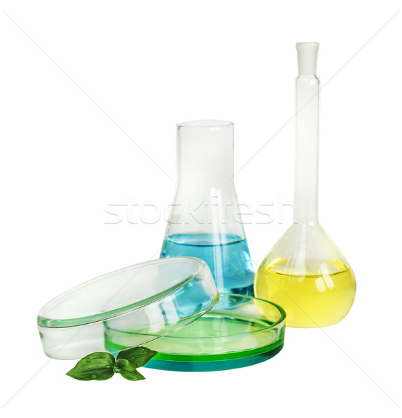 Labor Glasgeschirr weiß farbenreich Lösungen Gericht Stock foto © Epitavi