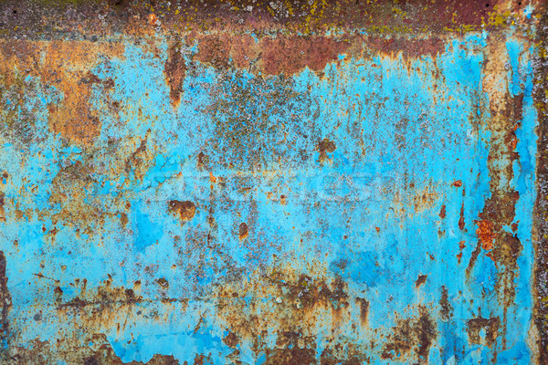 Zdjęcia stock: Wielobarwny · powierzchni · metalu · zardzewiałe · niebieski · farby · tle