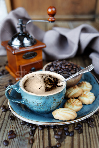 [[stock_photo]]: Café · biscuits · bleu · vieux · tasse · café · noir