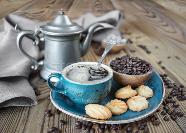 Imagine de stoc: Cafea · biscuiti · albastru · ceaşcă · cafea · neagra · oală