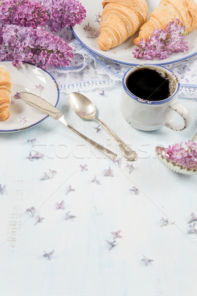 Spring breakfast of coffee and croissants Stock photo © Epitavi
