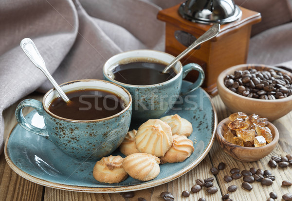 Stockfoto: Koffie · biscuits · twee · Blauw · zwarte · koffie