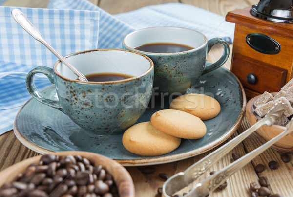 ストックフォト: コーヒー · クッキー · 2 · 青 · カップ · ブラックコーヒー