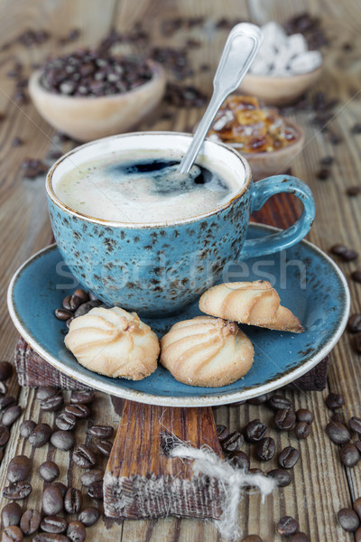 Cafea cookie-uri cafea neagra albastru epocă ceaşcă Imagine de stoc © Epitavi