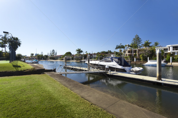 Wasser Hinterhof Tennisplatz Luxus Yacht Himmel Stock foto © epstock