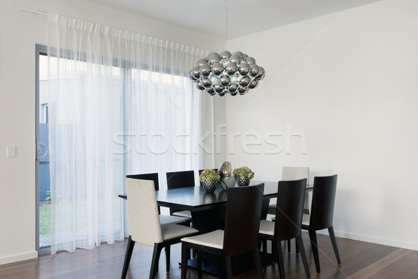 Elegáns ebéd asztal székek otthon üveg Stock fotó © epstock