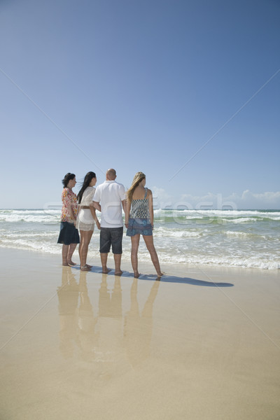 family holding hands looking out to surf Stock photo © epstock