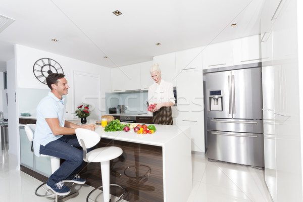 情侶 廚房 吸引力 現代 女子 商業照片 © epstock