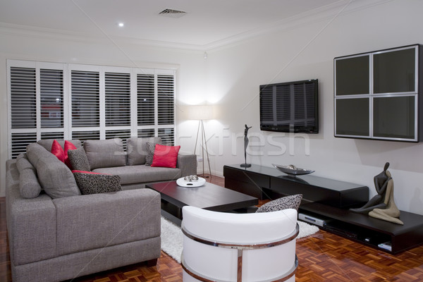 Lüks ev oturma odası iç modern kömür Stok fotoğraf © epstock