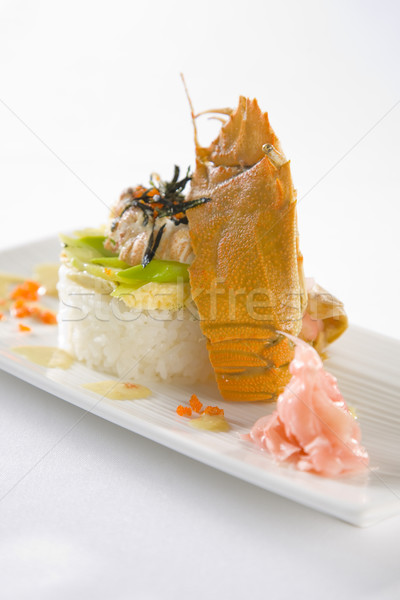 Sushis plaque servi blanche plaques poissons [[stock_photo]] © epstock