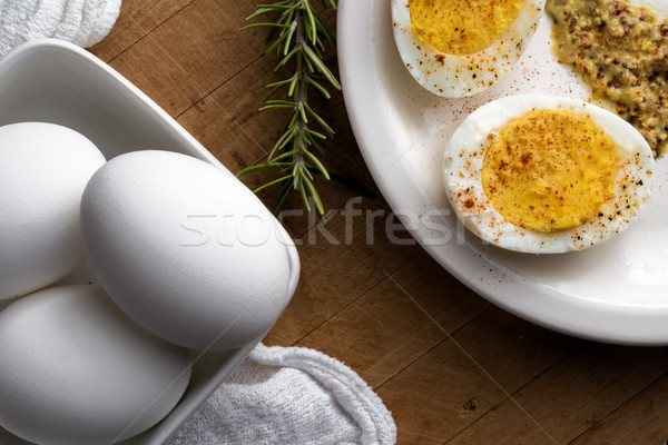 Gekocht Eier ganze Senf Stock foto © erbephoto