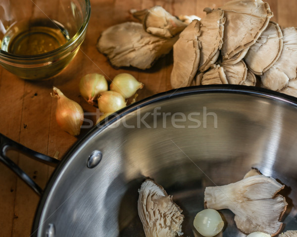 Auster Pilze Perle Zwiebeln vorbereitet Kochen Stock foto © erbephoto