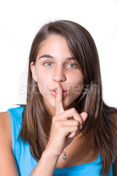 Segreti segreto cute giovane ragazza dito bocca Foto d'archivio © ErickN