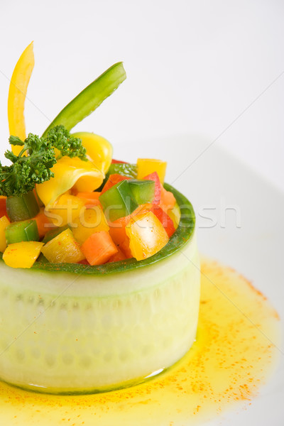 Stockfoto: Vegetarisch · komkommer · olijfolie · witte · plaat · eten