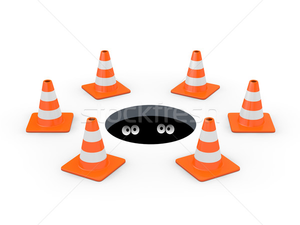 Traffic cones around a manhole Stock photo © ErickN