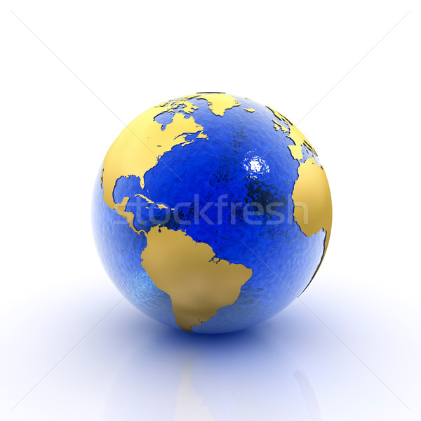 Dünya gezegeni mavi cam altın 3D Stok fotoğraf © ErickN