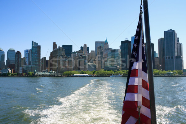 Foto d'archivio: Abbassare · Manhattan · skyline · fiume · libertà · isola