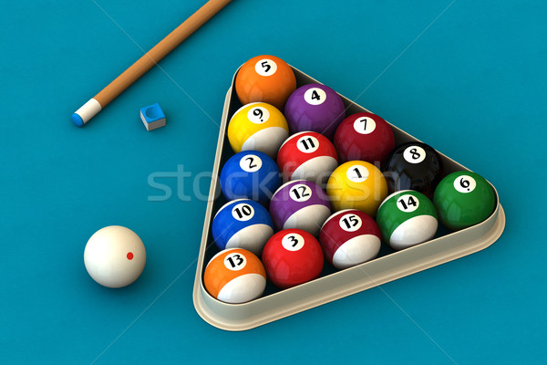 Billiard set on blue Stock photo © ErickN