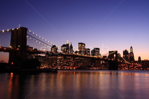 Foto stock: Ponte · crepúsculo · manhattan · linha · do · horizonte · New · York · City · EUA