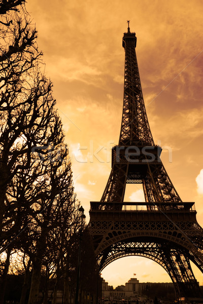 Pôr do sol Torre Eiffel silhueta Paris França Foto stock © ErickN