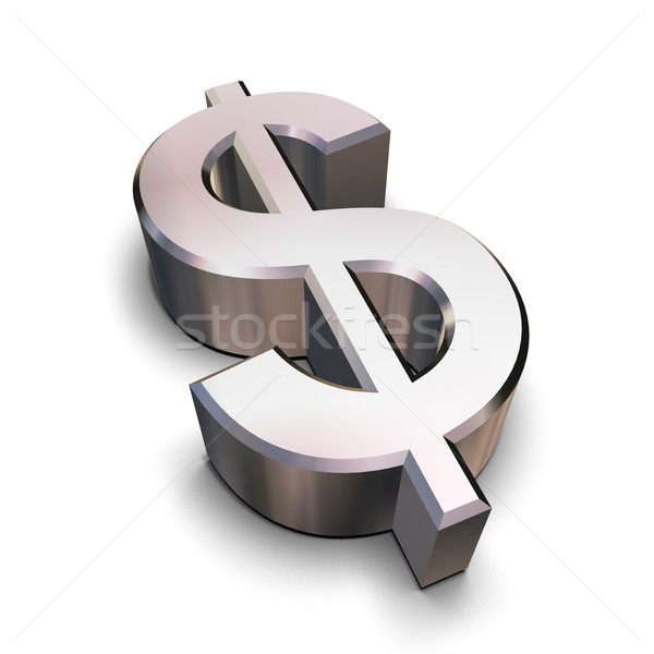 Stock foto: 3D · chrom · Dollar · Symbol · isoliert · weiß