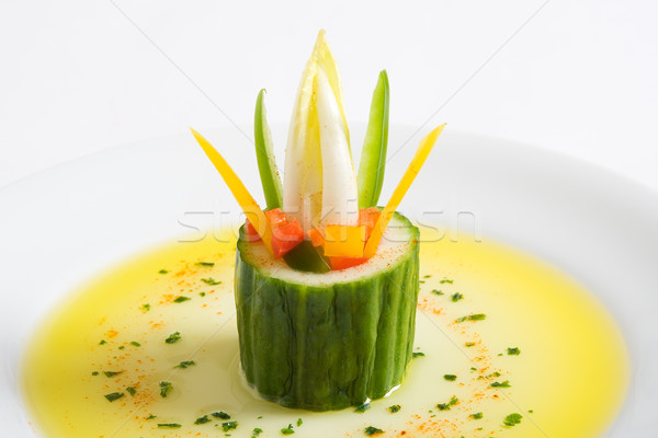 Foto stock: Vegetariano · pepino · aceite · de · oliva · blanco · placa · comer