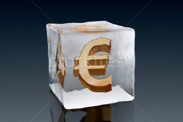 Stok fotoğraf: Dondurulmuş · euro · altın · simge · içinde · buz