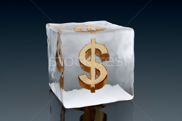 Stok fotoğraf: Dondurulmuş · dolar · altın · simge · içinde · buz