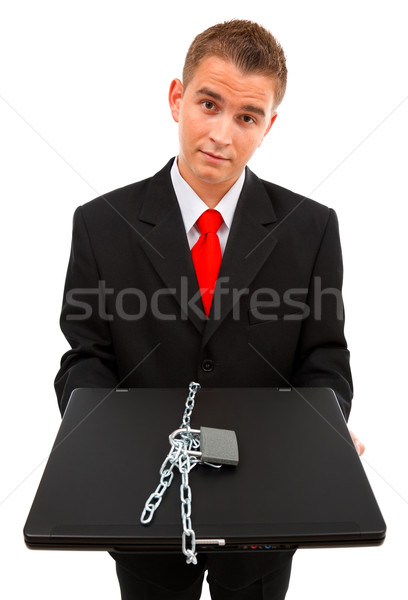 Foto stock: Homem · trancado · computador · homem · de · negócios · computador · portátil