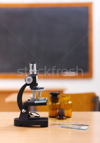 Stockfoto: Microscoop · klasse · kamer · monster · flessen · wetenschap