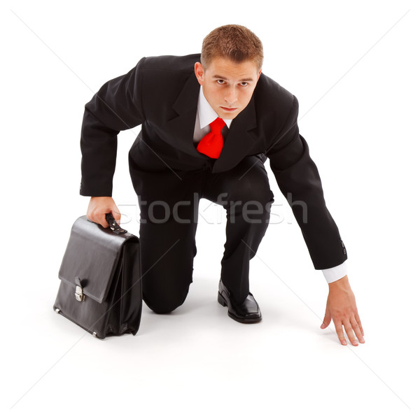 Hombre de negocios listo maleta aislado blanco negocios Foto stock © erierika