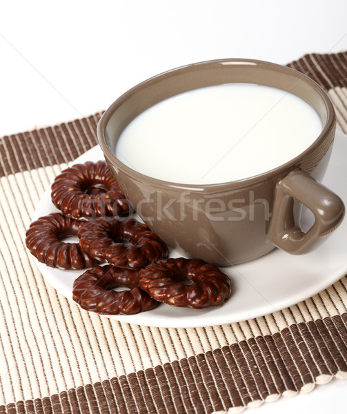 Stockfoto: Melk · klein · chocolade · biscuits · bruin · beker