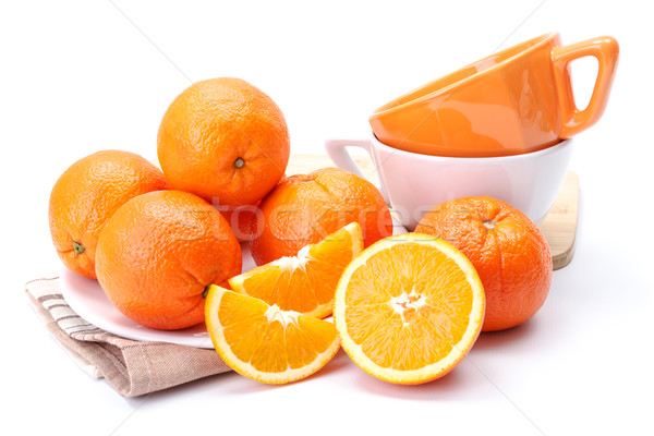 Stock photo: Oranges on white plate