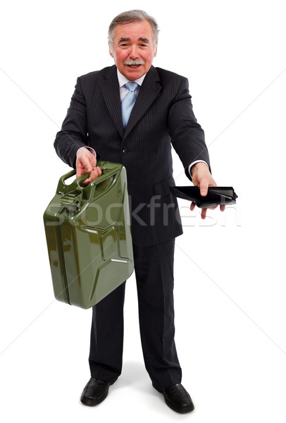 Stock photo: Man showing gas can and empty wallet