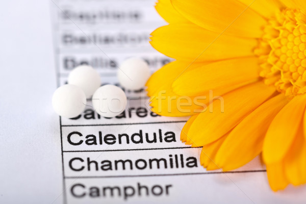 Calendula Officinalis and word focused on sheet Stock photo © erierika
